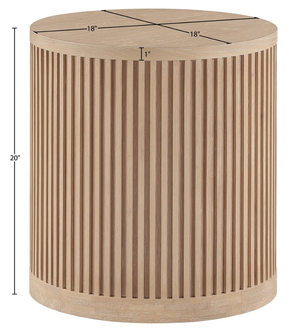 Meridian Furniture Madera Fluted Cylindrical Oak Veneer End Table with Art Deco Sculptural Style for Living Room Natural 77031Natural-ET