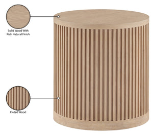 Meridian Furniture Madera Fluted Cylindrical Oak Veneer End Table with Art Deco Sculptural Style for Living Room Natural 77031Natural-ET
