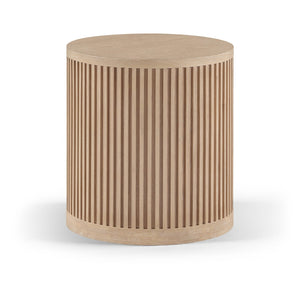Meridian Furniture Madera Fluted Cylindrical Oak Veneer End Table with Art Deco Sculptural Style for Living Room Natural 77031Natural-ET