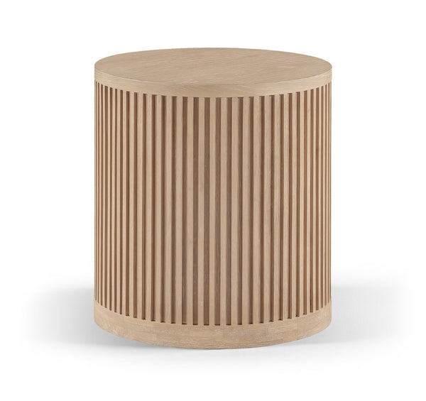Meridian Furniture Madera Fluted Cylindrical Oak Veneer End Table with Art Deco Sculptural Style for Living Room Natural 77031Natural-ET