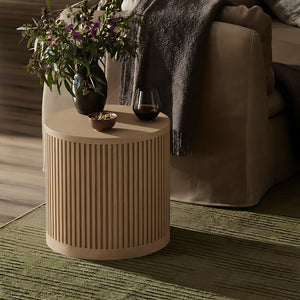 Meridian Furniture Madera Fluted Cylindrical Oak Veneer End Table with Art Deco Sculptural Style for Living Room Natural 77031Natural-ET