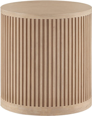 Meridian Furniture Madera Fluted Cylindrical Oak Veneer End Table with Art Deco Sculptural Style for Living Room Natural 77031Natural-ET