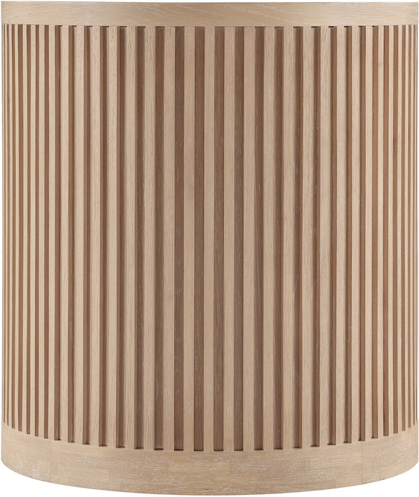 Meridian Furniture Madera Fluted Cylindrical Oak Veneer End Table with Art Deco Sculptural Style for Living Room Natural 77031Natural-ET
