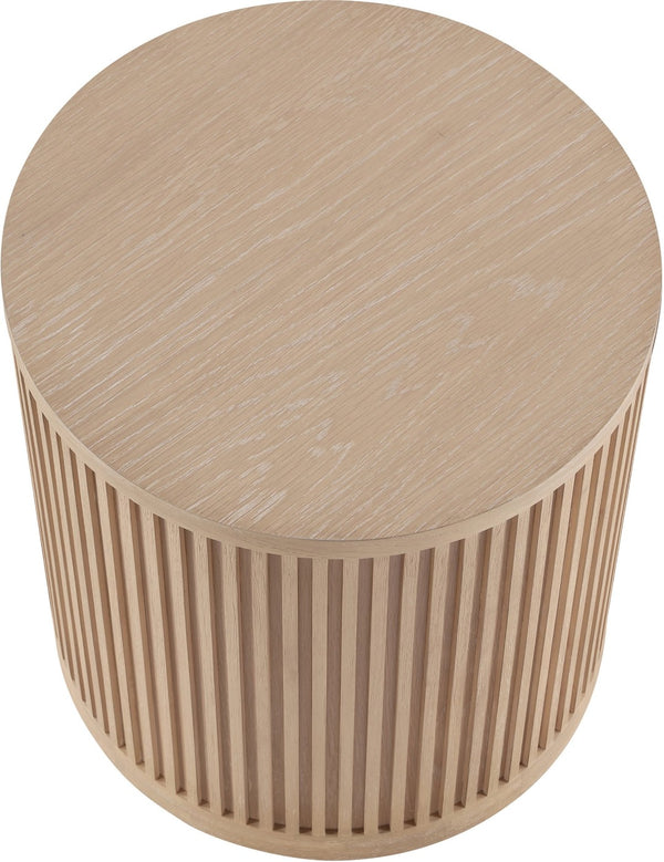 Meridian Furniture Madera Fluted Cylindrical Oak Veneer End Table with Art Deco Sculptural Style for Living Room Natural 77031Natural-ET