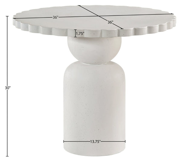 Meridian Furniture Petalia Round Concrete Dining Table Art Deco Sculptural Design for Indoor Outdoor Use Cream 36 inches 77032Cream-DT36