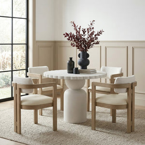 Meridian Furniture Petalia Round Concrete Dining Table Art Deco Sculptural Design for Indoor Outdoor Use Cream 36 inches 77032Cream-DT36