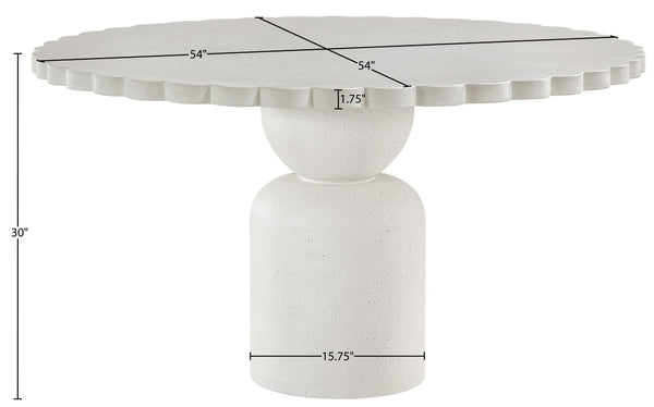 Meridian Furniture Petalia Round Concrete Dining Table Art Deco Sculptural Design for Indoor Outdoor Use Cream 54 inches 77032Cream-DT54