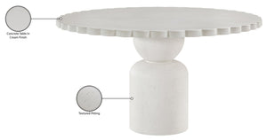Meridian Furniture Petalia Round Concrete Dining Table Art Deco Sculptural Design for Indoor Outdoor Use Cream 54 inches 77032Cream-DT54