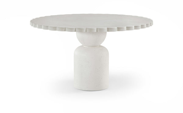 Meridian Furniture Petalia Round Concrete Dining Table Art Deco Sculptural Design for Indoor Outdoor Use Cream 54 inches 77032Cream-DT54