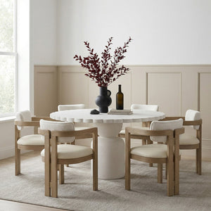 Meridian Furniture Petalia Round Concrete Dining Table Art Deco Sculptural Design for Indoor Outdoor Use Cream 54 inches 77032Cream-DT54