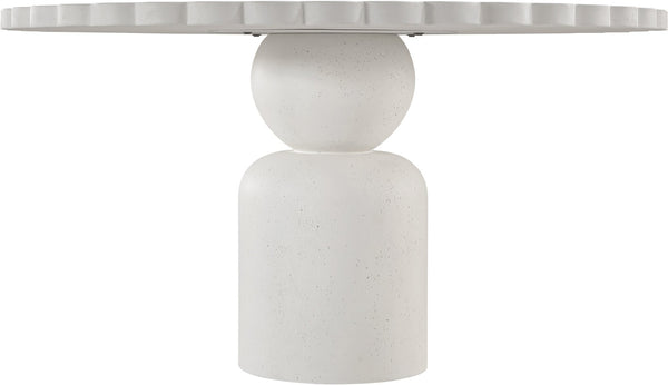 Meridian Furniture Petalia Round Concrete Dining Table Art Deco Sculptural Design for Indoor Outdoor Use Cream 54 inches 77032Cream-DT54