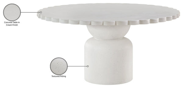 Meridian Furniture Petalia Round Concrete Dining Table Art Deco Sculptural Design for Indoor Outdoor Use Cream 60 inches 77032Cream-DT60