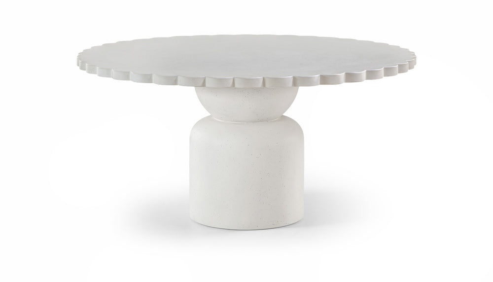 Meridian Furniture Petalia Round Concrete Dining Table Art Deco Sculptural Design for Indoor Outdoor Use Cream 60 inches 77032Cream-DT60