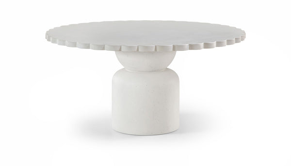 Meridian Furniture Petalia Round Concrete Dining Table Art Deco Sculptural Design for Indoor Outdoor Use Cream 60 inches 77032Cream-DT60