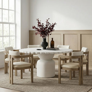 Meridian Furniture Petalia Round Concrete Dining Table Art Deco Sculptural Design for Indoor Outdoor Use Cream 60 inches 77032Cream-DT60