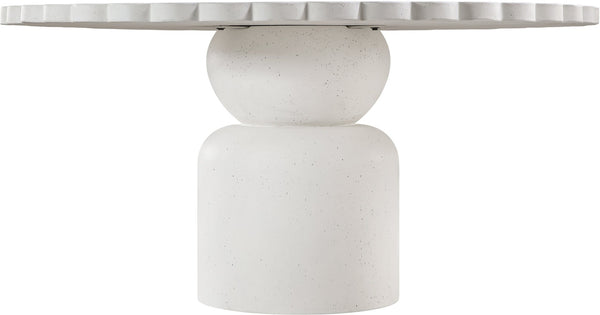 Meridian Furniture Petalia Round Concrete Dining Table Art Deco Sculptural Design for Indoor Outdoor Use Cream 60 inches 77032Cream-DT60