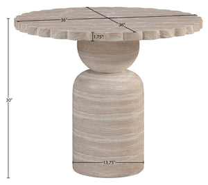 Meridian Furniture Petalia Round Concrete Dining Table Art Deco Sculptural Design for Indoor Outdoor Use Travertine 36 inches 77032Travertine-DT36