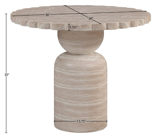 Meridian Furniture Petalia Round Concrete Dining Table Art Deco Sculptural Design for Indoor Outdoor Use Travertine 36 inches 77032Travertine-DT36