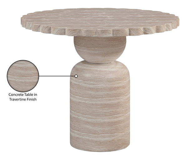 Meridian Furniture Petalia Round Concrete Dining Table Art Deco Sculptural Design for Indoor Outdoor Use Travertine 36 inches 77032Travertine-DT36