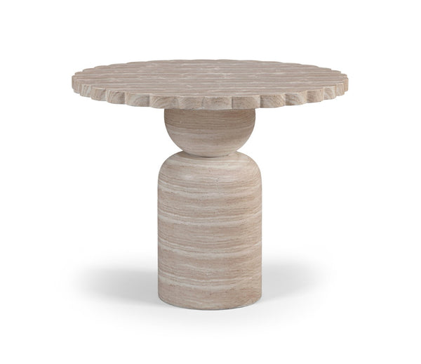 Meridian Furniture Petalia Round Concrete Dining Table Art Deco Sculptural Design for Indoor Outdoor Use Travertine 36 inches 77032Travertine-DT36