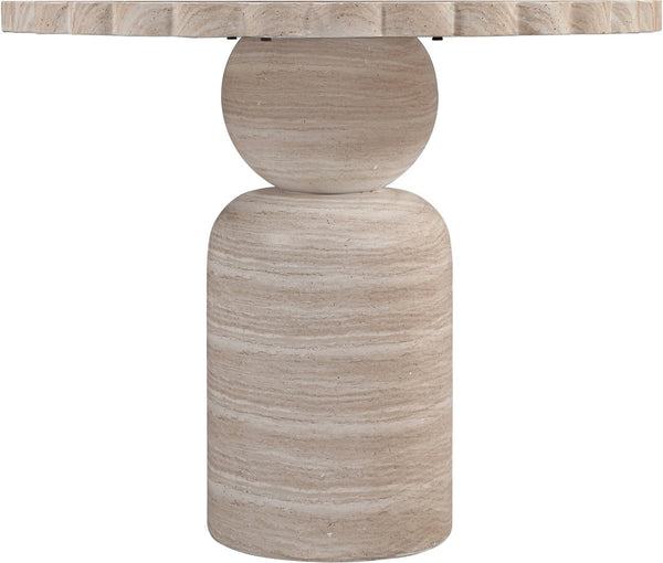Meridian Furniture Petalia Round Concrete Dining Table Art Deco Sculptural Design for Indoor Outdoor Use Travertine 36 inches 77032Travertine-DT36