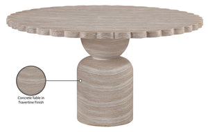 Meridian Furniture Petalia Round Concrete Dining Table Art Deco Sculptural Design for Indoor Outdoor Use Travertine 54 inches 77032Travertine-DT54
