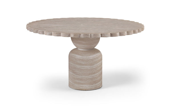 Meridian Furniture Petalia Round Concrete Dining Table Art Deco Sculptural Design for Indoor Outdoor Use Travertine 54 inches 77032Travertine-DT54