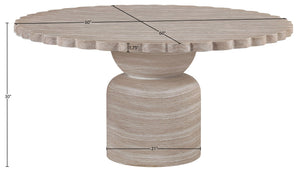 Meridian Furniture Petalia Round Concrete Dining Table Art Deco Sculptural Design for Indoor Outdoor Use Travertine 60 inches 77032Travertine-DT60