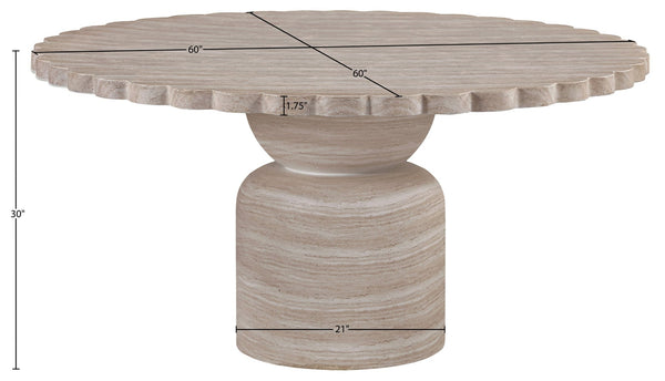 Meridian Furniture Petalia Round Concrete Dining Table Art Deco Sculptural Design for Indoor Outdoor Use Travertine 60 inches 77032Travertine-DT60