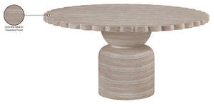Meridian Furniture Petalia Round Concrete Dining Table Art Deco Sculptural Design for Indoor Outdoor Use Travertine 60 inches 77032Travertine-DT60