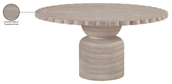 Meridian Furniture Petalia Round Concrete Dining Table Art Deco Sculptural Design for Indoor Outdoor Use Travertine 60 inches 77032Travertine-DT60