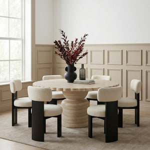 Meridian Furniture Petalia Round Concrete Dining Table Art Deco Sculptural Design for Indoor Outdoor Use Travertine 60 inches 77032Travertine-DT60