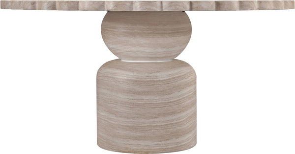 Meridian Furniture Petalia Round Concrete Dining Table Art Deco Sculptural Design for Indoor Outdoor Use Travertine 60 inches 77032Travertine-DT60