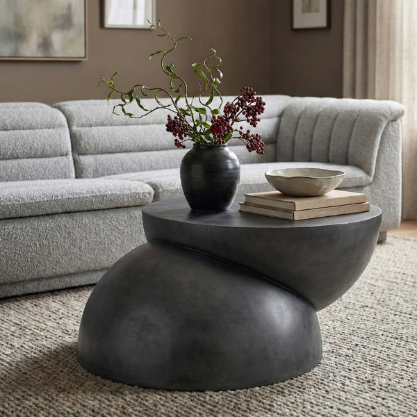 Meridian Furniture Boulder Sculptural Iron Coffee Table with Antique Finish for Modern Eclectic Living Rooms Black 77034Black-CT