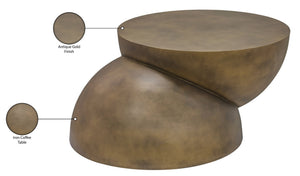 Meridian Furniture Boulder Sculptural Iron Coffee Table with Antique Finish for Modern Eclectic Living Rooms Gold 77034Gold-CT