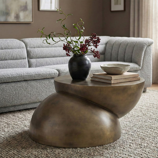 Meridian Furniture Boulder Sculptural Iron Coffee Table with Antique Finish for Modern Eclectic Living Rooms Gold 77034Gold-CT