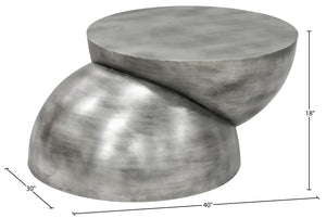 Meridian Furniture Boulder Sculptural Iron Coffee Table with Antique Finish for Modern Eclectic Living Rooms Silver 77034Silver-CT