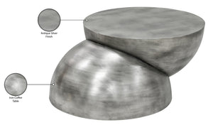 Meridian Furniture Boulder Sculptural Iron Coffee Table with Antique Finish for Modern Eclectic Living Rooms Silver 77034Silver-CT