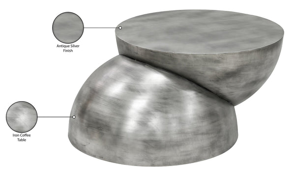 Meridian Furniture Boulder Sculptural Iron Coffee Table with Antique Finish for Modern Eclectic Living Rooms Silver 77034Silver-CT