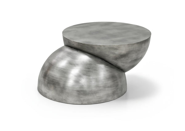 Meridian Furniture Boulder Sculptural Iron Coffee Table with Antique Finish for Modern Eclectic Living Rooms Silver 77034Silver-CT
