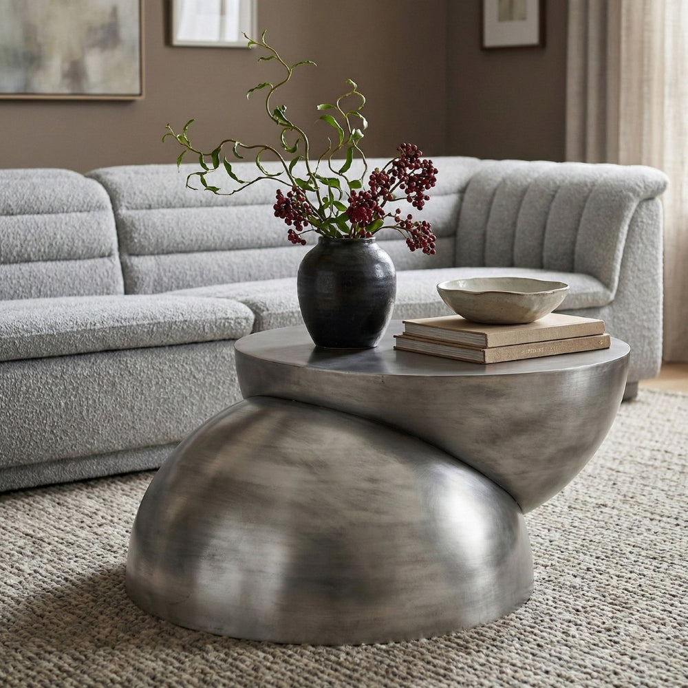 Meridian Furniture Boulder Sculptural Iron Coffee Table with Antique Finish for Modern Eclectic Living Rooms Silver 77034Silver-CT