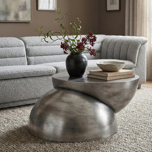 Meridian Furniture Boulder Sculptural Iron Coffee Table with Antique Finish for Modern Eclectic Living Rooms Silver 77034Silver-CT