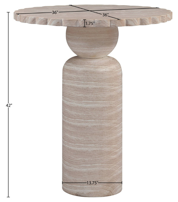 Meridian Furniture Petalia Art Deco Concrete Outdoor Bar Table with Sculpted Stone Finish for Patio Entertaining Travertine 77035Travertine-T