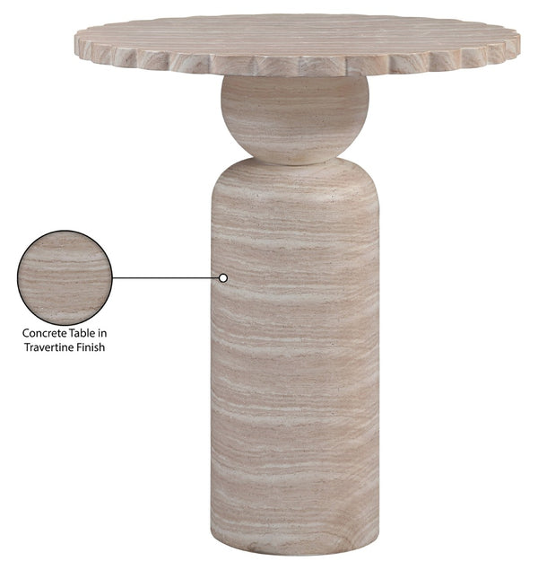 Meridian Furniture Petalia Art Deco Concrete Outdoor Bar Table with Sculpted Stone Finish for Patio Entertaining Travertine 77035Travertine-T