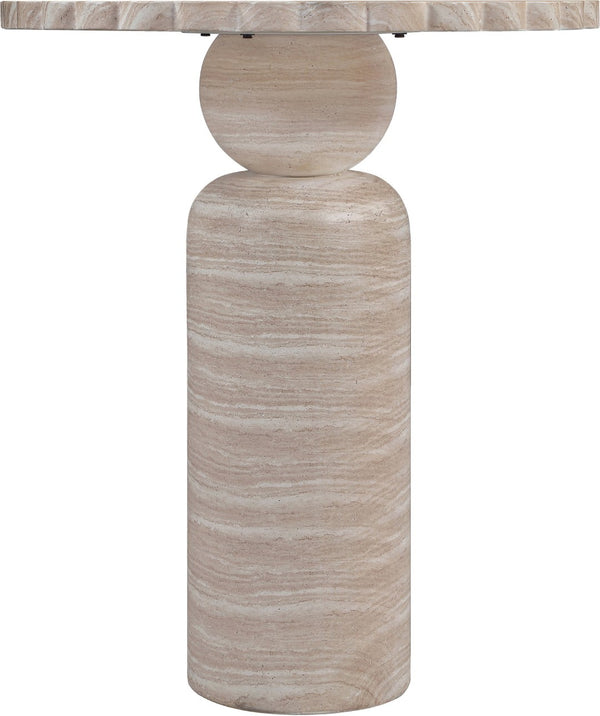 Meridian Furniture Petalia Art Deco Concrete Outdoor Bar Table with Sculpted Stone Finish for Patio Entertaining Travertine 77035Travertine-T