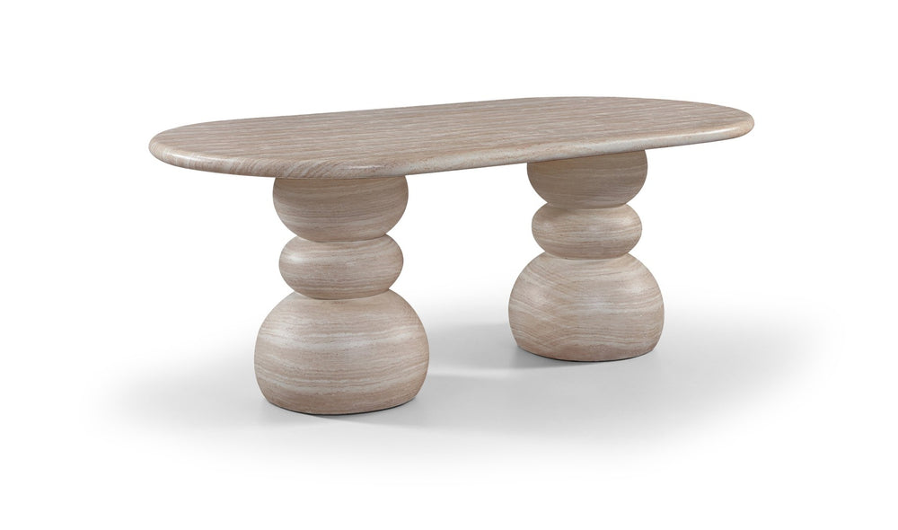 Meridian Furniture Navo Sculptural Concrete Dining Table with Travertine Finish and Dual Pedestal Base 77036Travertine-DT