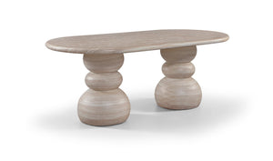 Meridian Furniture Navo Sculptural Concrete Dining Table with Travertine Finish and Dual Pedestal Base 77036Travertine-DT