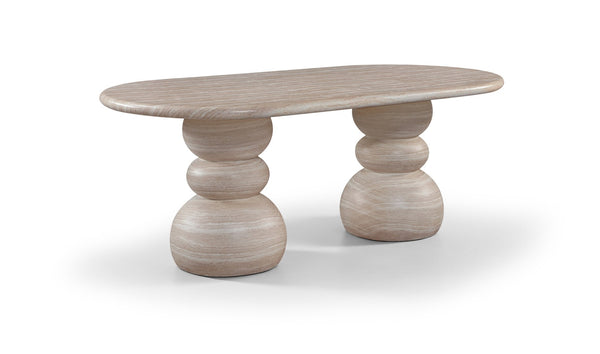 Meridian Furniture Navo Sculptural Concrete Dining Table with Travertine Finish and Dual Pedestal Base 77036Travertine-DT