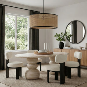 Meridian Furniture Navo Sculptural Concrete Dining Table with Travertine Finish and Dual Pedestal Base 77036Travertine-DT