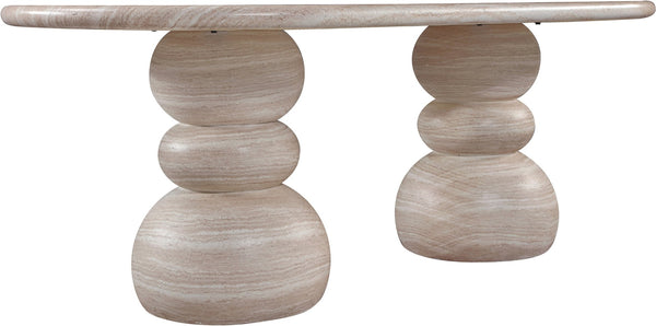 Meridian Furniture Navo Sculptural Concrete Dining Table with Travertine Finish and Dual Pedestal Base 77036Travertine-DT